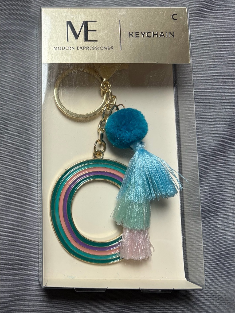 Expressions Teal Multicolor Rainbow Tassel Keychain